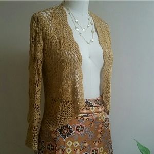 Vtg Lamé Gold Crochet Bolero